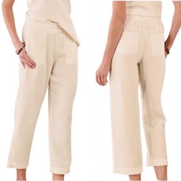 Soft Surroundings Pants - Soft Surroundings Ivory Beach Bound Pull On Gauze Crop Pants